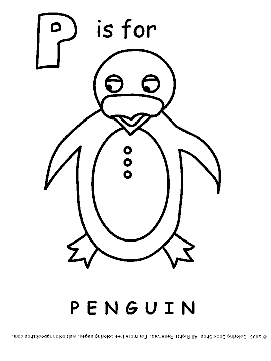 penguin coloring page, learn abcs coloring page