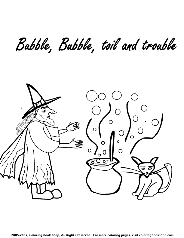 witch coloring page, printable, cauldron